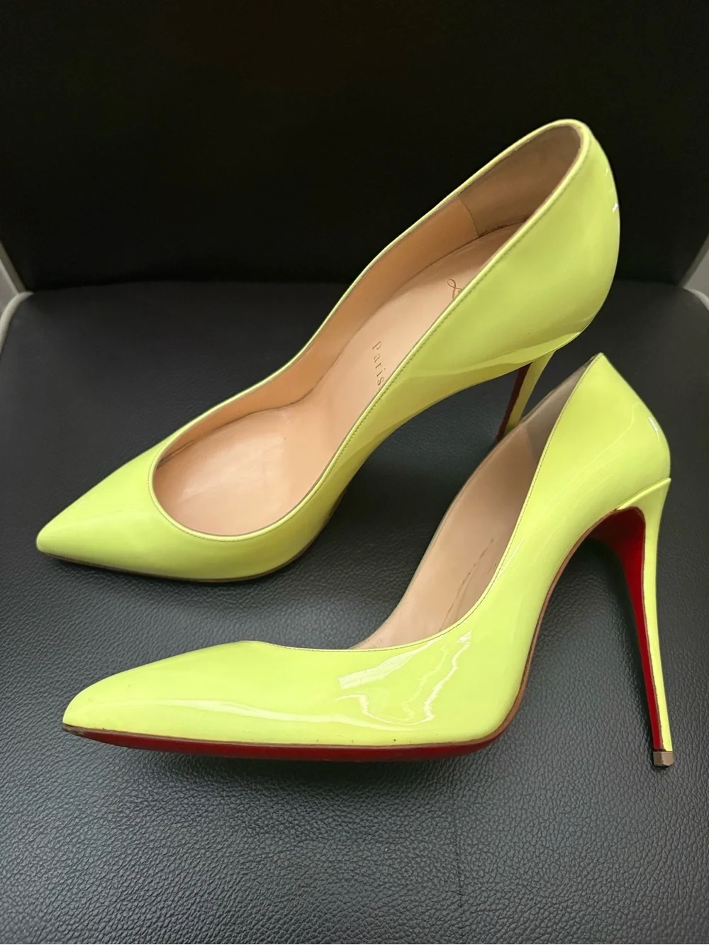 Christian Louboutin So Kate Neon Yellow Patent Pointed Toe Pumps 120mm
